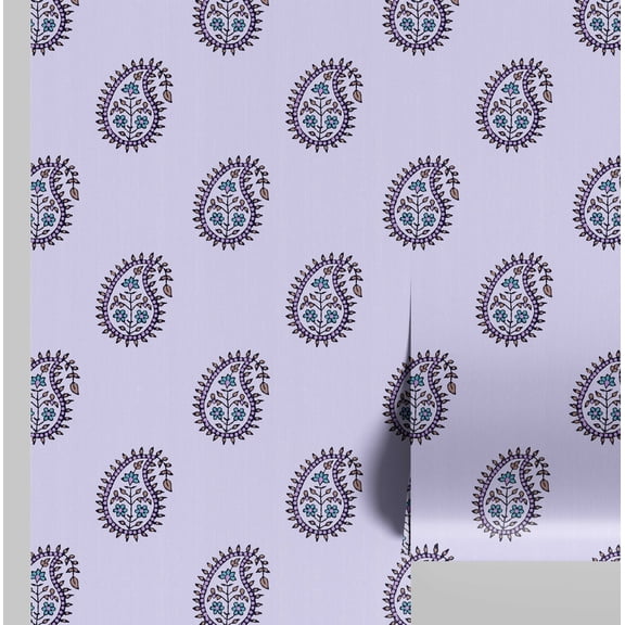 S4Sassy Paisley Buta Wallpaper - Asian Style Wall Covering, 25" x 360" Self-Adhesive Wallpaper, Decorative Wall Wrap, Easy DIY Decor For Bedroom, Living Room, Living Spaces - Purple