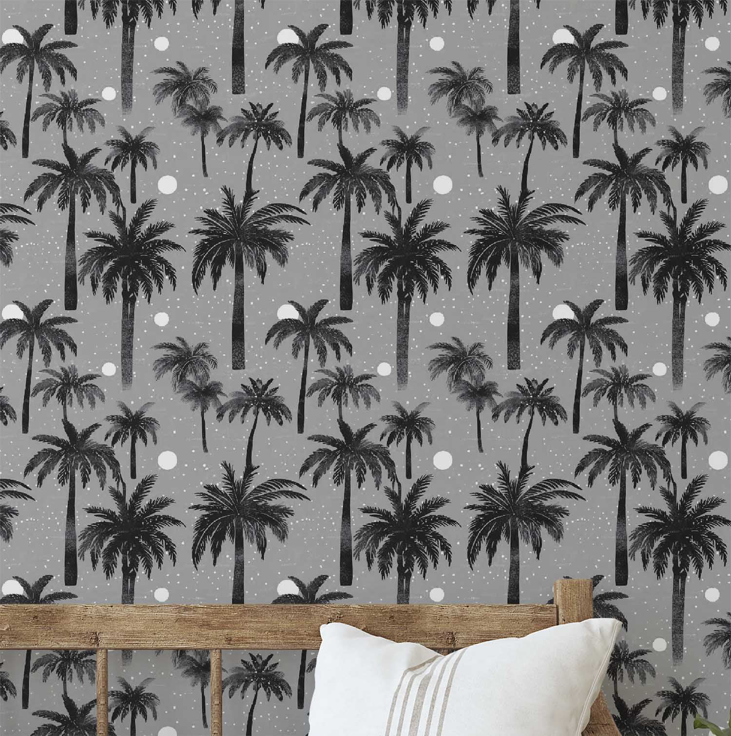 S4Sassy Palm Tree Paradise Wallpaper Gray Tropical Wall Covering, 25" x