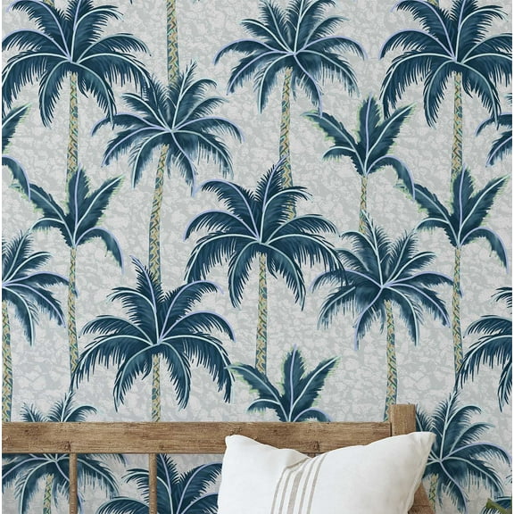 S4Sassy Palm Tree Wallpaper - Teal Wall Covering, 25" X 360" Self-Adhesive Plain Vinyl Wallpaper, Decorative Wallwrap, Easy Diy Wall Covering For Bedroom, Living Room, Living Space
