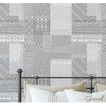 S4Sassy Patchwork Stitch Print Wallpaper - Asian Style Wall Covering, 25" x 60" Self-Adhesive Vinyl Wallpaper, Decorative Walls Wrap, Easy DIY Wall Covering For Bedroom, Living Spaces - Grey
