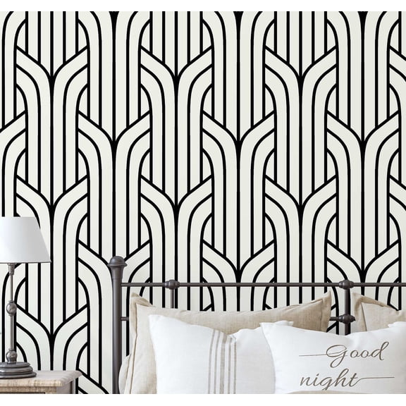S4Sassy Peel & Stick Textured Vinyl Wallpaper, Art Deco Streamline Print Contact Paper Waterproof - Black, 25"x60", Removable Modern Wall Covering for Home Decor in Bedrooms & Living, Renter Spaces
