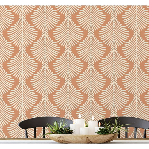 S4Sassy Peel & Stick Textured Vinyl Wallpaper, Monochrome Pine Leaf Print Contact Paper Waterproof - Orange, 25"x240", Removable Modern Wall Covering for Home Decor in Bedrooms & Living