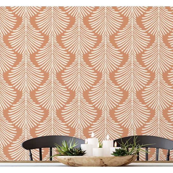 S4Sassy Peel & Stick Textured Vinyl Wallpaper, Monochrome Pine Leaf Print Contact Paper Waterproof - Orange, 25"x360", Removable Modern Wall Covering for Home Decor in Bedrooms & Living