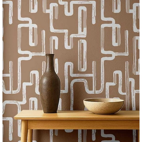 S4Sassy Peel & Stick Textured Vinyl Wallpaper, Urban Chic Geometric Maze Print Contact Paper Waterproof - Brown, 25"x60", Removable Modern Wall Covering for Home Decor in Bedrooms & Living Areas