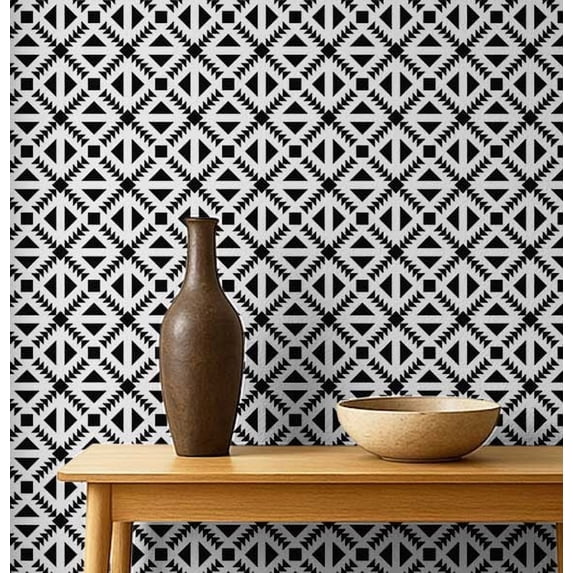 S4Sassy Peel & Stick Textured Vinyl Wallpaper, Urban Chic Tribal Geometric Print Contact Paper Waterproof - Black, 25"x60", Removable Modern Wall Covering for Home Decor in Bedrooms & Living Areas