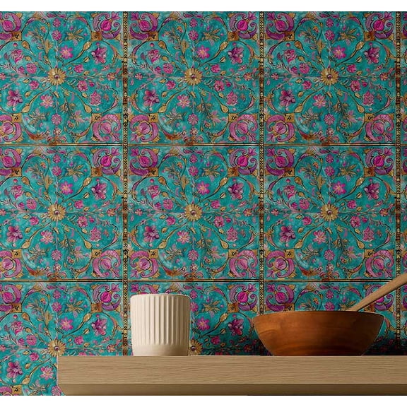 S4Sassy Peel & Stick Vinyl Wallpaper, Arabesque Pattern Tile Wallpaper Contact Paper Waterproof - Turquoise, 25"x60" ,Removable Wall Covering for Bedroom, Living Room, Entryways