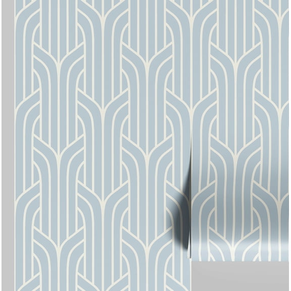 S4Sassy Peel & Stick Vinyl Wallpaper, Art Deco Streamline Print Contact Paper Waterproof - Blue, 25"x60", Removable Modern Wall Covering for Home Decor in Bedrooms & Living Areas, Renter Spaces