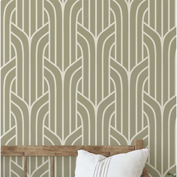 S4Sassy Peel & Stick Vinyl Wallpaper, Art Deco Streamline Print Contact Paper Waterproof - Green, 25"x60", Removable Modern Wall Covering for Home Decor in Bedrooms & Living Areas, Renter Spaces