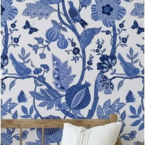 S4Sassy Peel & Stick Vinyl Wallpaper, Bird Garden Wallpaper Contact Paper Waterproof - Blue 25"x120", Textured Removable Wall Covering for Home Decor in Living Areas, Renter Spaces, Cabinets