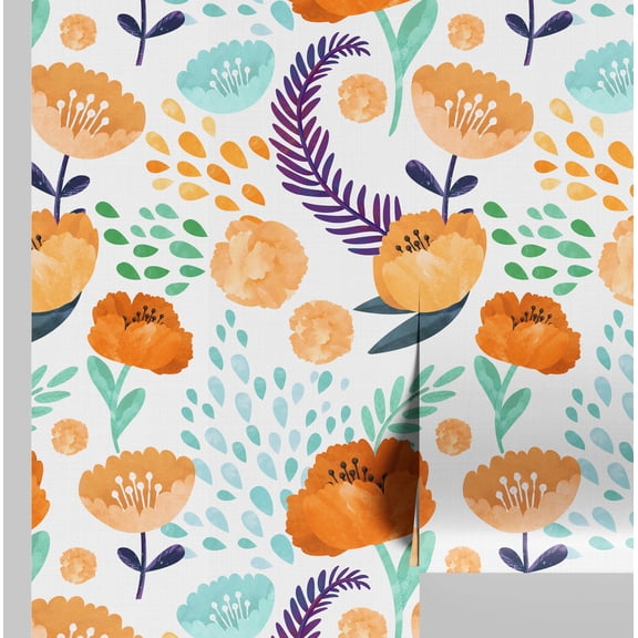 S4Sassy Peel & Stick Vinyl Wallpaper, Bloom Flower Wallpaper Contact Paper Waterproof - Orange, 25"x60" ,Removable Wall Covering for Home Decor in Bedrooms, Renter Spaces, Cabinets