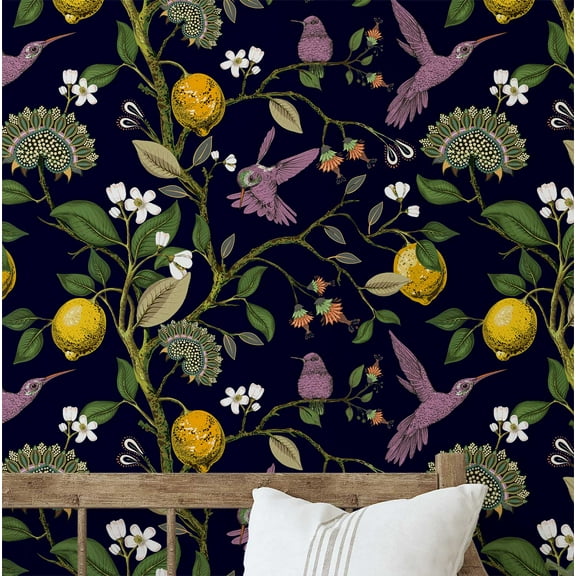 S4Sassy Peel & Stick Vinyl Wallpaper, Chic Exotic Bird Wallpaper Contact Paper Waterproof - Blue, 25"x120" ,Removable Wall Covering for Home Decor in Bedrooms, Renter Spaces, Cabinets