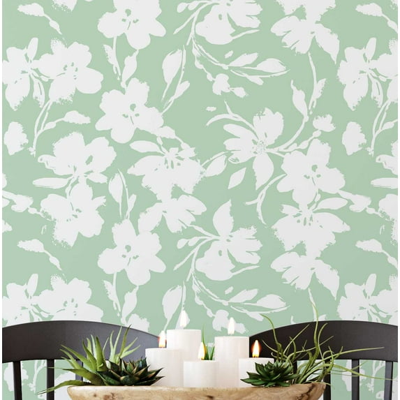 S4Sassy Peel & Stick Vinyl Wallpaper, Chic Floral Print Wallpaper Contact Paper Waterproof- Green,25"x60", Textured Finish, Removable Wall Covering for Home Decor in Bedrooms, Renter Spaces, Cabinets