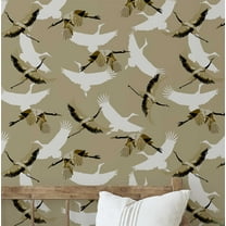 S4Sassy Peel & Stick Vinyl Wallpaper, Chic Flying Cranes Wallpaper Contact Paper Waterproof - Green, 25"x60", Textured Removable Wall Covering for Bedrooms & Living Areas, Renter Spaces, Cabinets