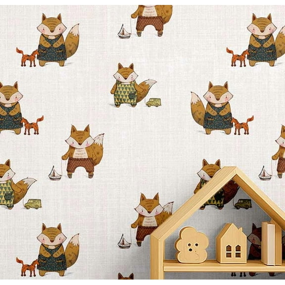 S4Sassy Peel & Stick Vinyl Wallpaper, Chic Fox & Toy Print Wallpaper Contact Paper Waterproof - Ivory, 25"x120" ,Removable Wall Covering for Kids room wall decor, Baby Room, Playroom