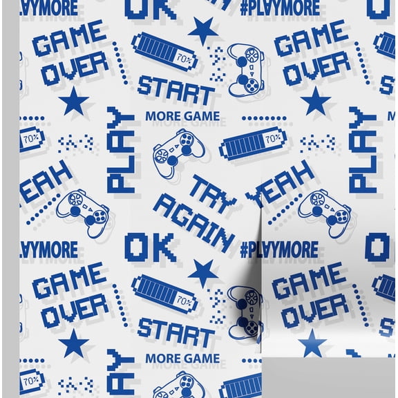S4Sassy Peel & Stick Vinyl Wallpaper, Chic Game Console Print Wallpaper Contact Paper Waterproof - Blue, 25"x240",Removable Wall Covering for Kids room wall decor, Baby Room, Playroom