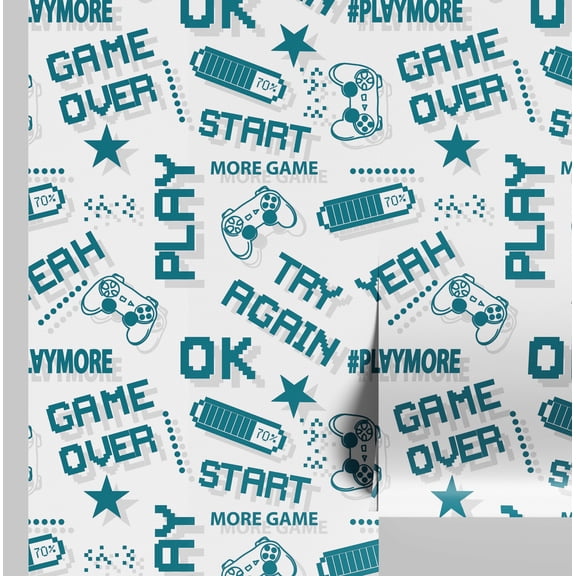 S4Sassy Peel & Stick Vinyl Wallpaper, Chic Game Console Print Wallpaper Contact Paper Waterproof- Green, 25"x360",Removable Wall Covering for Kids room wall decor, Baby Room, Playroom