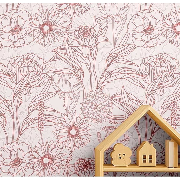S4Sassy Peel & Stick Vinyl Wallpaper, Chic Large Floral Outline Print Wallpaper Contact Paper Waterproof - Orange, 25"x360", Textured Finish, Wall Covering for Home Decor in Bedrooms, Spaces, Cabinet
