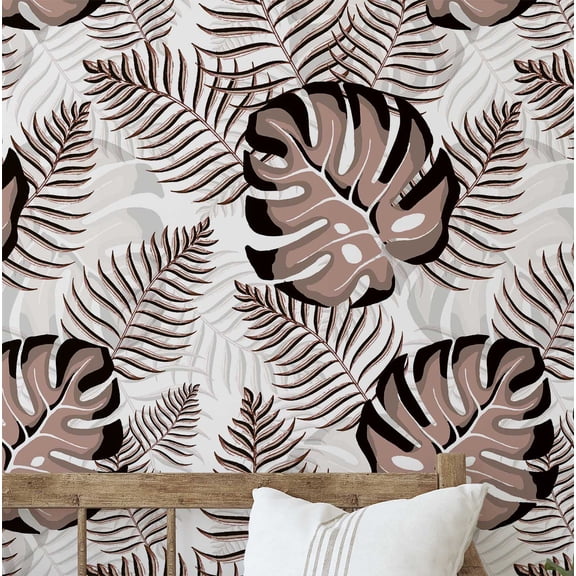 S4Sassy Peel & Stick Vinyl Wallpaper, Chic Monstera Jungle Wallpaper Contact Paper Waterproof - Brown, 25"x120", Textured Removable Wall Covering for Bedrooms & Living Areas, Renter Spaces, Cabinets