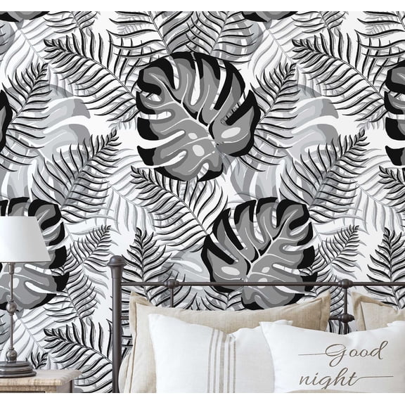 S4Sassy Peel & Stick Vinyl Wallpaper, Chic Monstera Jungle Wallpaper Contact Paper Waterproof - Gray, 25"x60", Textured Removable Wall Covering for Bedrooms & Living Areas, Renter Spaces, Cabinets