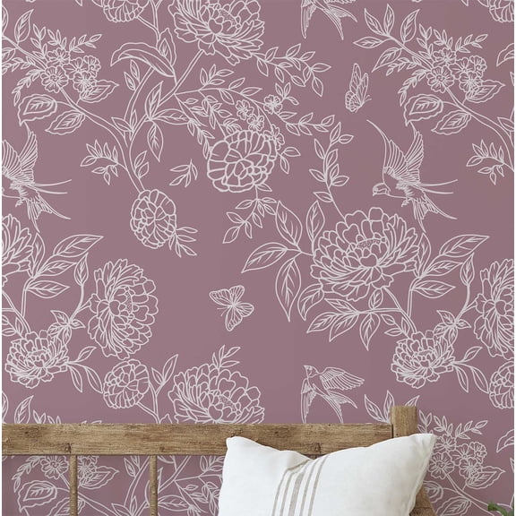 S4Sassy Peel & Stick Vinyl Wallpaper, Chic Outline Floral Wallpaper Contact Paper Waterproof - Pink, 25"x120", Removable Wall Covering for Home Decor in Bedrooms, Renter Spaces, Cabinets