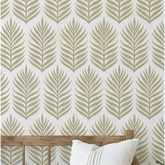 S4Sassy Peel & Stick Vinyl Wallpaper, Chic Palm Leaf Wallpaper Contact Paper Waterproof- Beige,25"x360", Textured Removable Wall Covering for Home Decor in Bedrooms & Living, Renter Space, Cabinet