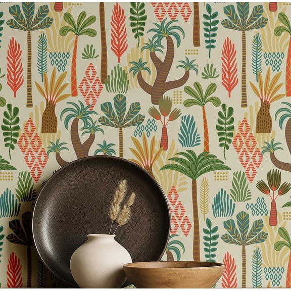 S4Sassy Peel & Stick Vinyl Wallpaper, Chic Retro Palm Tree Wallpaper Contact Paper Waterproof- Beige, 25"x60", Removable Wall Covering for Home Decor in Bedrooms, Cabinet