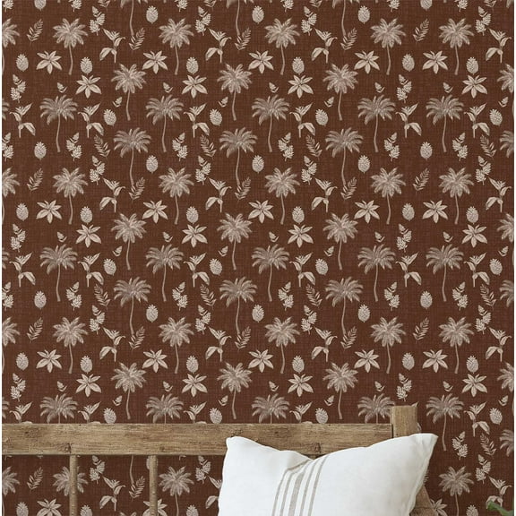 S4Sassy Peel & Stick Vinyl Wallpaper, Chic Tropical Mini Palm Wallpaper Contact Paper Waterproof- Brown, 25"x240", Textured Removable Wall Covering for Bedrooms & Living Areas, Renter Spacess