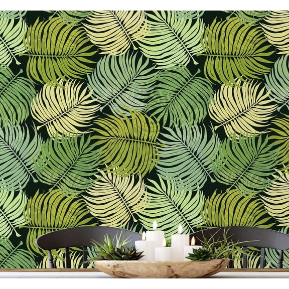 S4Sassy Peel & Stick Vinyl Wallpaper, Chic Tropical Palm Ombre Wallpaper Contact Paper Waterproof - Green, 25"x60", Textured Finish, Removable Wall Covering for Bedrooms & Living Areas, Renter Spaces