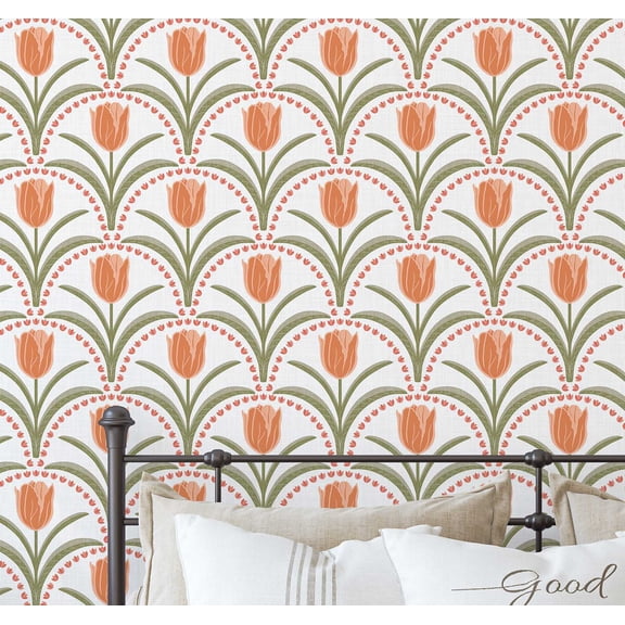 S4Sassy Peel & Stick Vinyl Wallpaper, Chic Tulip Arch Print Wallpaper Contact Paper Waterproof - Orange, 25"x240", Finish, Wall Covering for Home Decor in Bedrooms, Renter Spaces, Cabinets