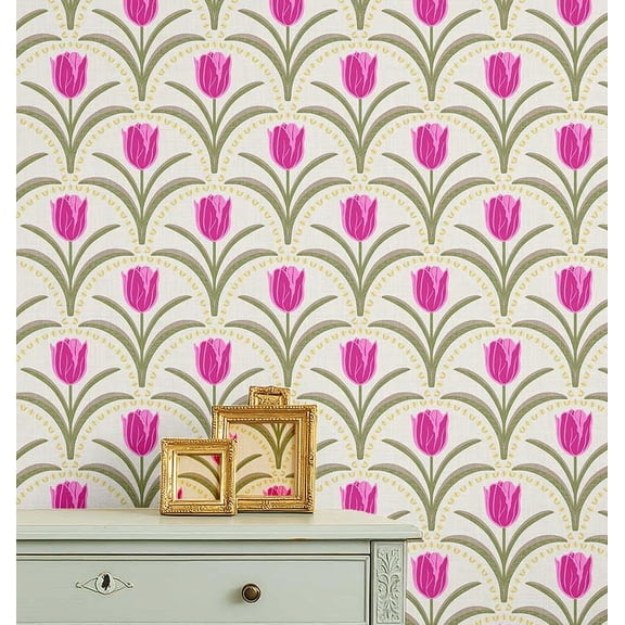 S4Sassy Peel & Stick Vinyl Wallpaper, Chic Tulip Arch Print Wallpaper Contact Paper Waterproof - Pink, 25"x60", Finish, Wall Covering for Home Decor in Bedrooms, Renter Spaces, Cabinets