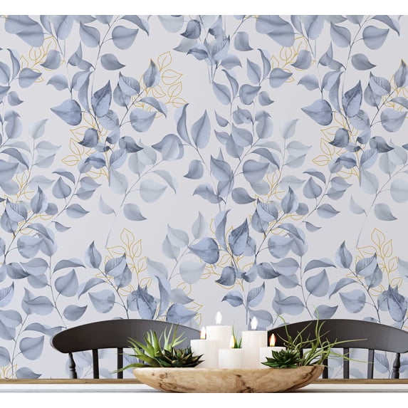 S4Sassy Peel & Stick Vinyl Wallpaper, Chic Watercolor Leaf Wallpaper Contact Paper Waterproof - Blue, 25"x240", Removable Wall Covering for Bedrooms & Living Areas, Renter Spaces, Cabinets