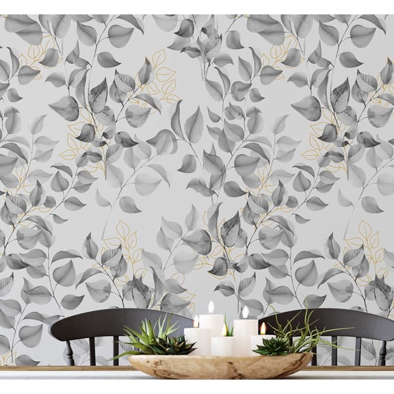 S4Sassy Peel & Stick Vinyl Wallpaper, Chic Watercolor Leaf Wallpaper Contact Paper Waterproof - Grey, 25"x60", Removable Wall Covering for Bedrooms & Living Areas, Renter Spaces, Cabinets