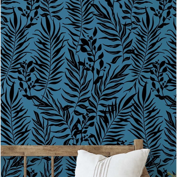 S4Sassy Peel & Stick Vinyl Wallpaper, Delicate Botanical Leaf Art Print Wallpaper Contact Paper Waterproof - Blue, 25"x120", Removable Walls Covering for Office, Bedroom, Accent Walls