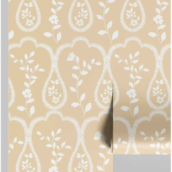 S4Sassy Peel & Stick Vinyl Wallpaper, Delicate Vine Trellis Wallpaper Contact Paper Waterproof- Beige, 25"x240" ,Textured Removable Wall Covering for Home Decor in Living Areas, Renter Spaces