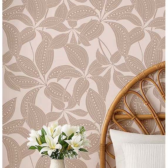 S4Sassy Peel & Stick Vinyl Wallpaper, Dotted Leaf Wallpaper Contact Paper Waterproof - Beige, 25"X 360", Removable Wall Covering For Home Decor In Bedrooms, Renter Spaces, Cabinets