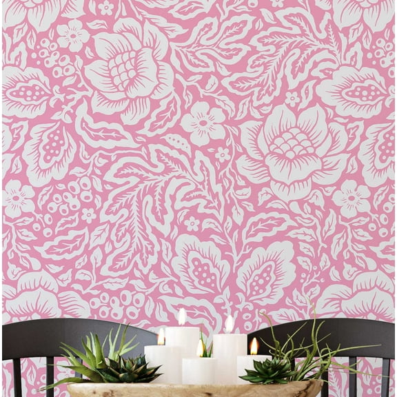 S4Sassy Peel & Stick Vinyl Wallpaper, Ethnic Floral Wallpaper Contact Paper Waterproof - Pink, 25"X 60", Removable Wall Covering For Home Decor In Bedrooms, Renter Spaces, Cabinets
