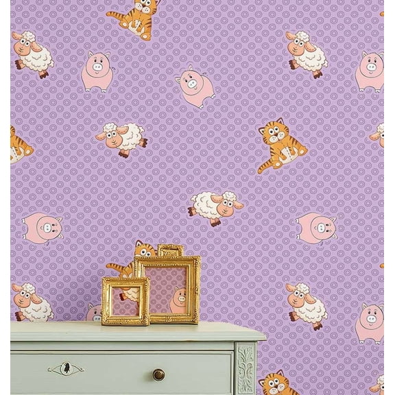 S4Sassy Peel & Stick Vinyl Wallpaper, Farm Animal Print Wallpaper Contact Paper Waterproof - Purple, 25"x360" ,Removable Walls Covering for Kids room wall decor, Baby Room, Playroom