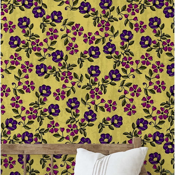 S4Sassy Peel & Stick Vinyl Wallpaper, Floral Wall Paper Contact Paper Waterproof - Yellow, 25"X240", Textured Finish, Removable Asian Style Covering For Home Decor In Bedrooms & Living Areas