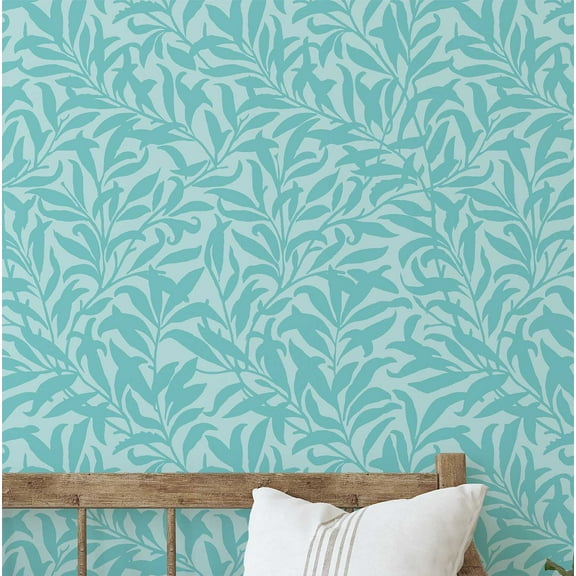 S4Sassy Peel & Stick Vinyl Wallpaper, Hand-Painted Leaf Trail Pattern Wallpaper Contact Paper Waterproof - Turquoise, 25"x60", Removable Walls Covering for Dining Room, Entry Wall, Office