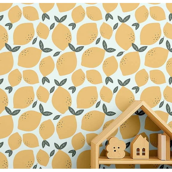 S4Sassy Peel & Stick Vinyl Wallpaper, Lemon Print Wallpaper Contact Paper Waterproof - Orange, 25"X 360", Removable Walls Covering For Kids Room Wall Decor, Baby Room, Playroom