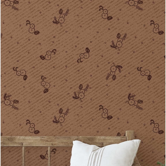 S4Sassy Peel & Stick Vinyl Wallpaper, Mini Floral Motif Wall Paper Contact Paper Waterproof - Brown, 25"x360", Removable Asian Style Textured Covering for in Bedrooms & Living, Renter Spacess