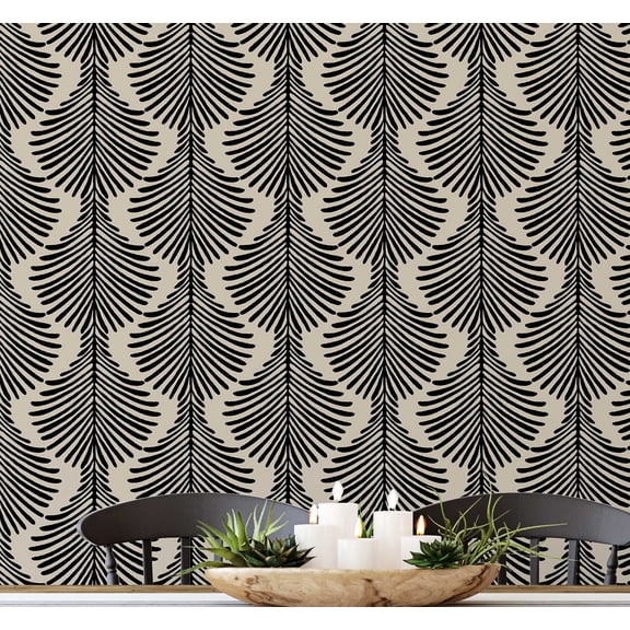 S4Sassy Peel & Stick Vinyl Wallpaper, Monochrome Pine Leaf Print Contact Paper Waterproof - Black, 25"x60", Removable Modern Wall Covering for Home Decor in Bedrooms & Living Areas, Renter Spaces