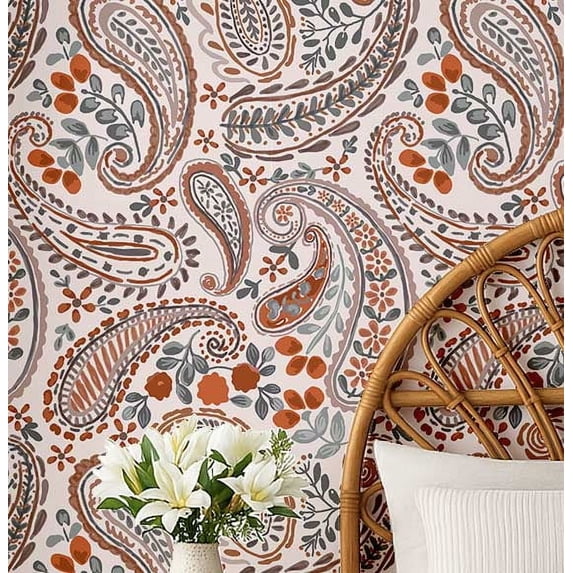 S4Sassy Peel & Stick Vinyl Wallpaper, Paisley Floral Wall Paper Contact Paper Waterproof - Brown, 25"X 240", Removable Asian Style Covering For Home Decor In Bedrooms & Living Areas, Cabinets