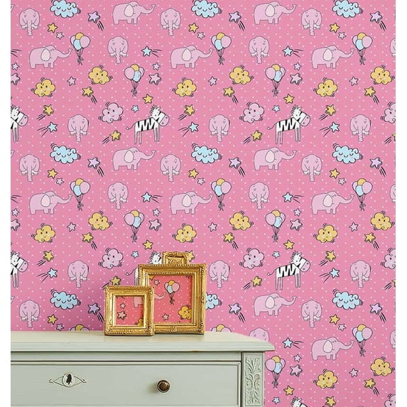 S4Sassy Peel & Stick Vinyl Wallpaper, Safari Animal Print Wallpaper Contact Paper Waterproof - Pink, 25"x120" ,Textured Removable Walls Covering for Kids Room, Baby Nursery, Playroom