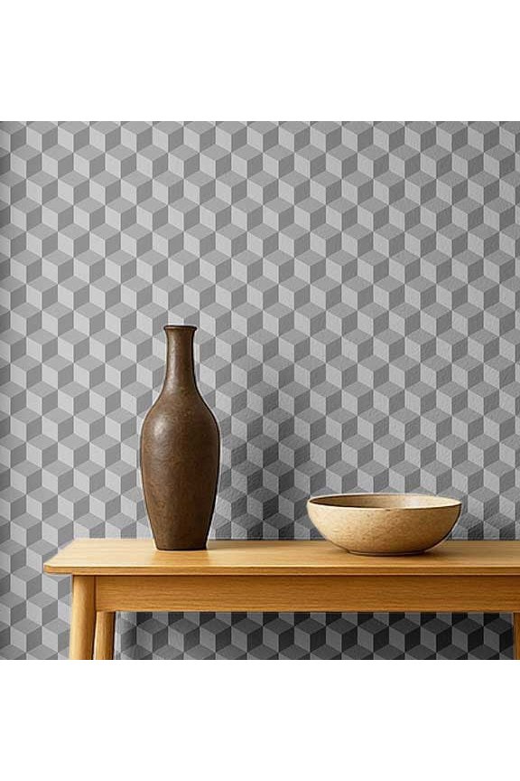 Peel & Stick Vinyl Wallpaper, Urban Chic 3D Cube Print Contact Paper Waterproof- Gray, 25"x60", Removable Modern Wall Covering for Home Decor in Bedrooms & Living Areas, Renter Space