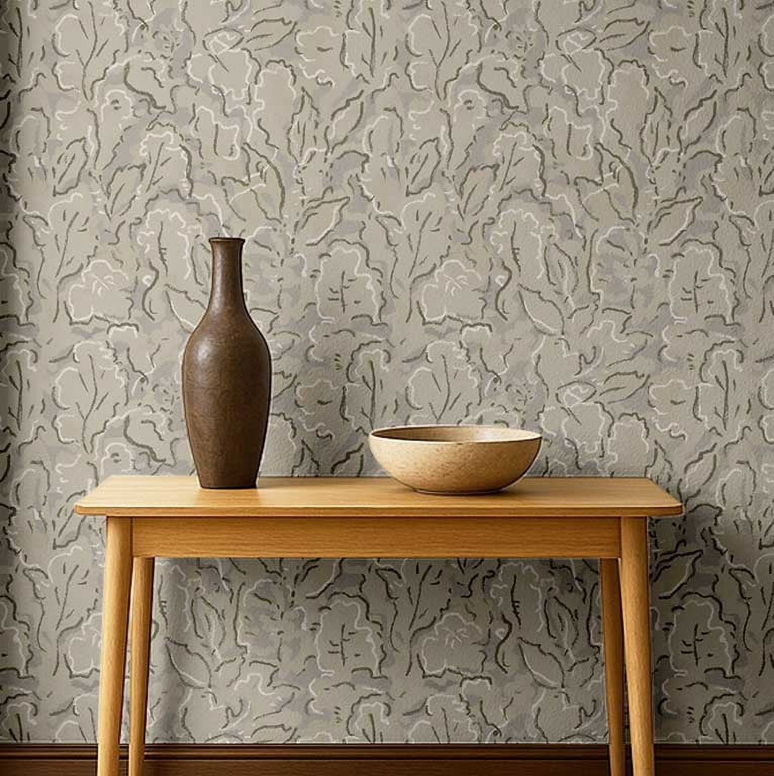 S4Sassy Peel & Stick Vinyl Wallpaper – Rustic Floral Vine Print, 25"x120" Gray Waterproof Removable Wall Covering For Renters, Cabinets, Shelves & DIY Projects
