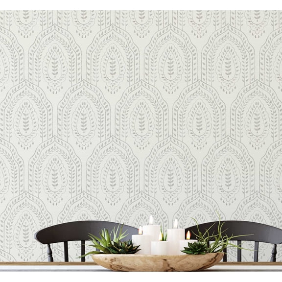 S4Sassy Peel & Stick Vinyl Wallpaper, Urban Chic Arched Paisley Leaf Contact Paper Waterproof- Beige,25"x120", Removable Modern Wall Covering for Home Decor in Bedrooms & Living, Renter Space