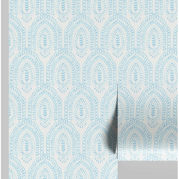 S4Sassy Peel & Stick Vinyl Wallpaper, Urban Chic Arched Paisley Leaf Contact Paper Waterproof- Blue, 25"x120", Removable Modern Wall Covering for Home Decor in Bedrooms & Living, Renter Space