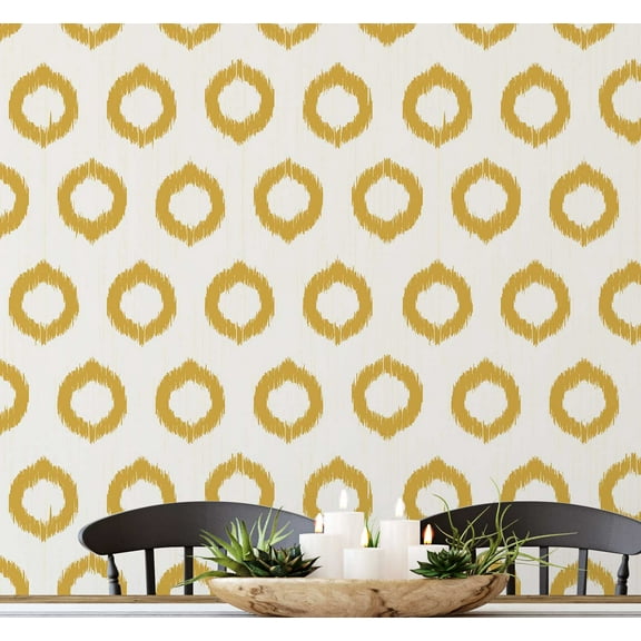 S4Sassy Peel & Stick Vinyl Wallpaper, Urban Chic Circle Ikat Contact Paper Waterproof - Yellow, 25"x120", Removable Modern Wall Covering for Home Decor in Bedrooms & Living, Renter Spaces