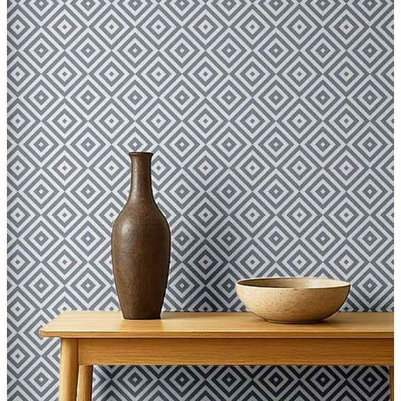 S4Sassy Peel & Stick Vinyl Wallpaper, Urban Chic Diamond Geometric Print Contact Paper Waterproof - Gray, 25"x120", Removable Modern Wall Covering for Home Decor in Bedrooms & Living Areas